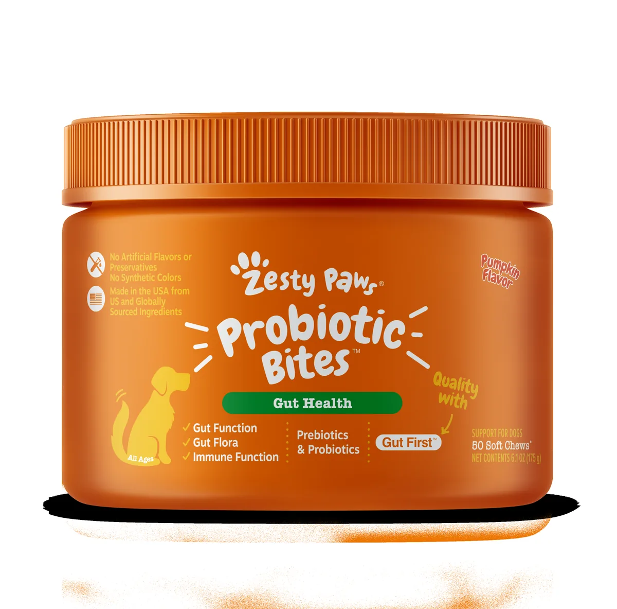 Zesty Paws Probiotic Bites for Dogs — 50 Chews (Pumpkin)